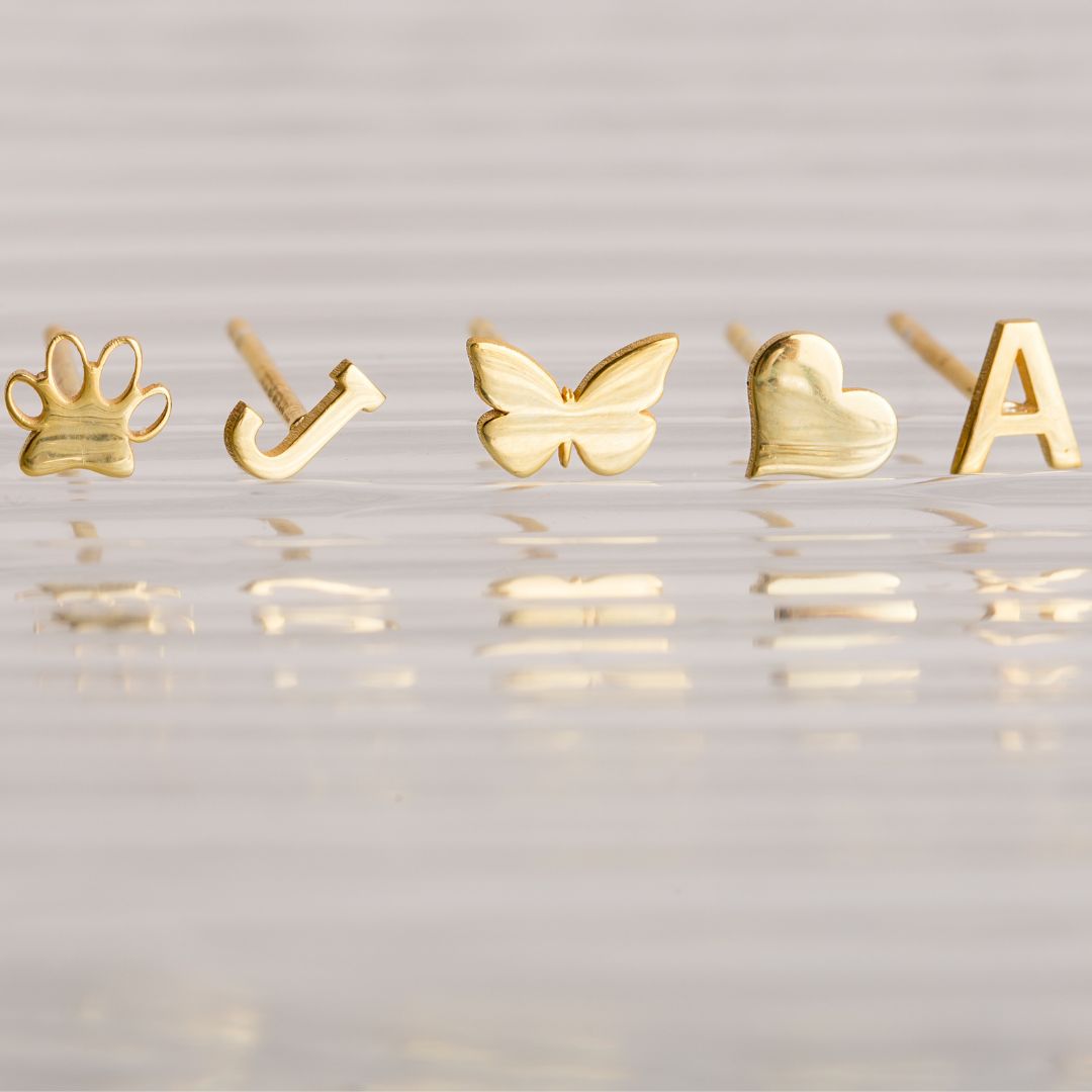 14K Gold Letter & Symbol Stud Earring